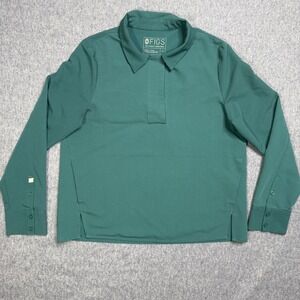 Figs Long Sleeve Polo Top in Forest Green